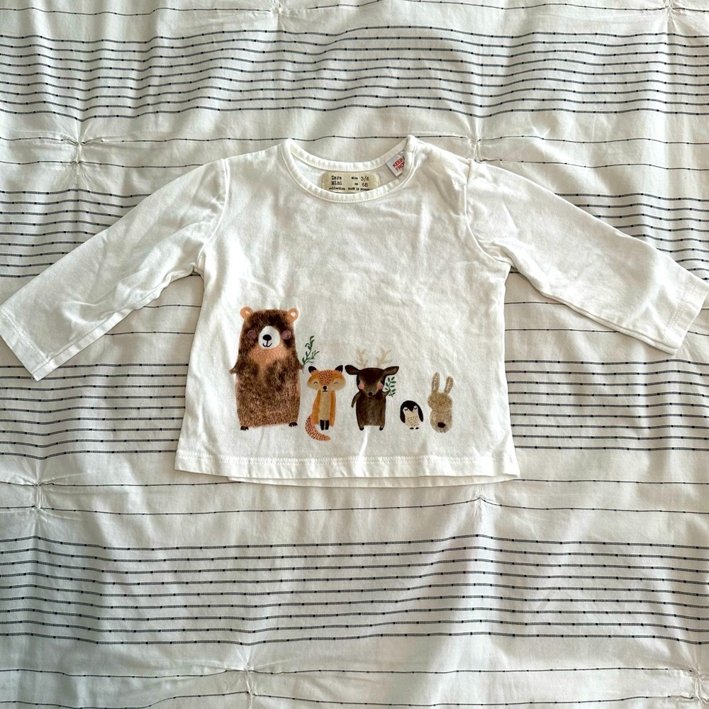 ZARA LITTLE FRIENDS ANIMAL LONG SLEEVE TEE SIZS 3-6 MONTHS
